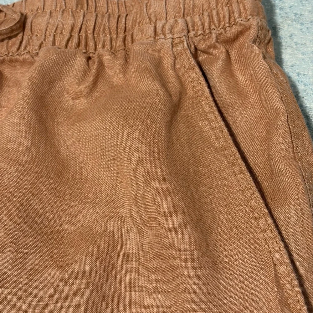 HM Womens XL Terracotta Linen Pull On Drawstring Pants Clay Orange Pockets